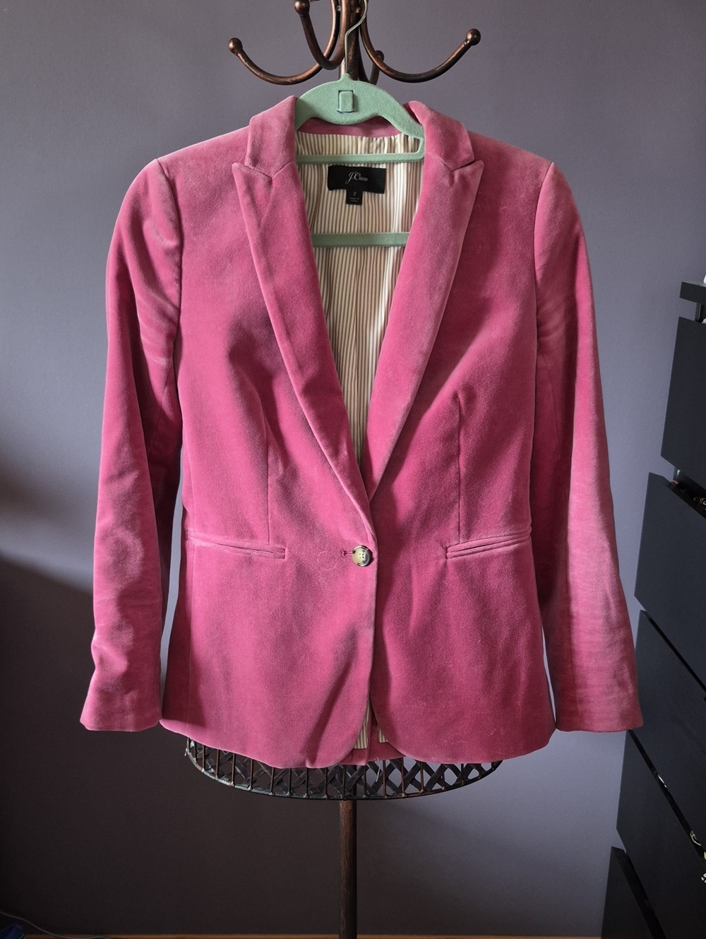 J. Crew Rose Pink Velvet Single-Button Blazer